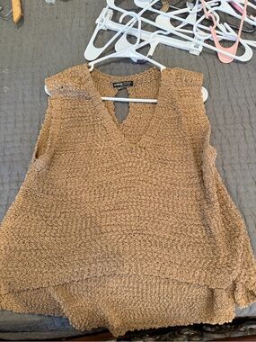 SHEIN Chunky Tan Knit V-Neck Sleeveless Sweater Vest